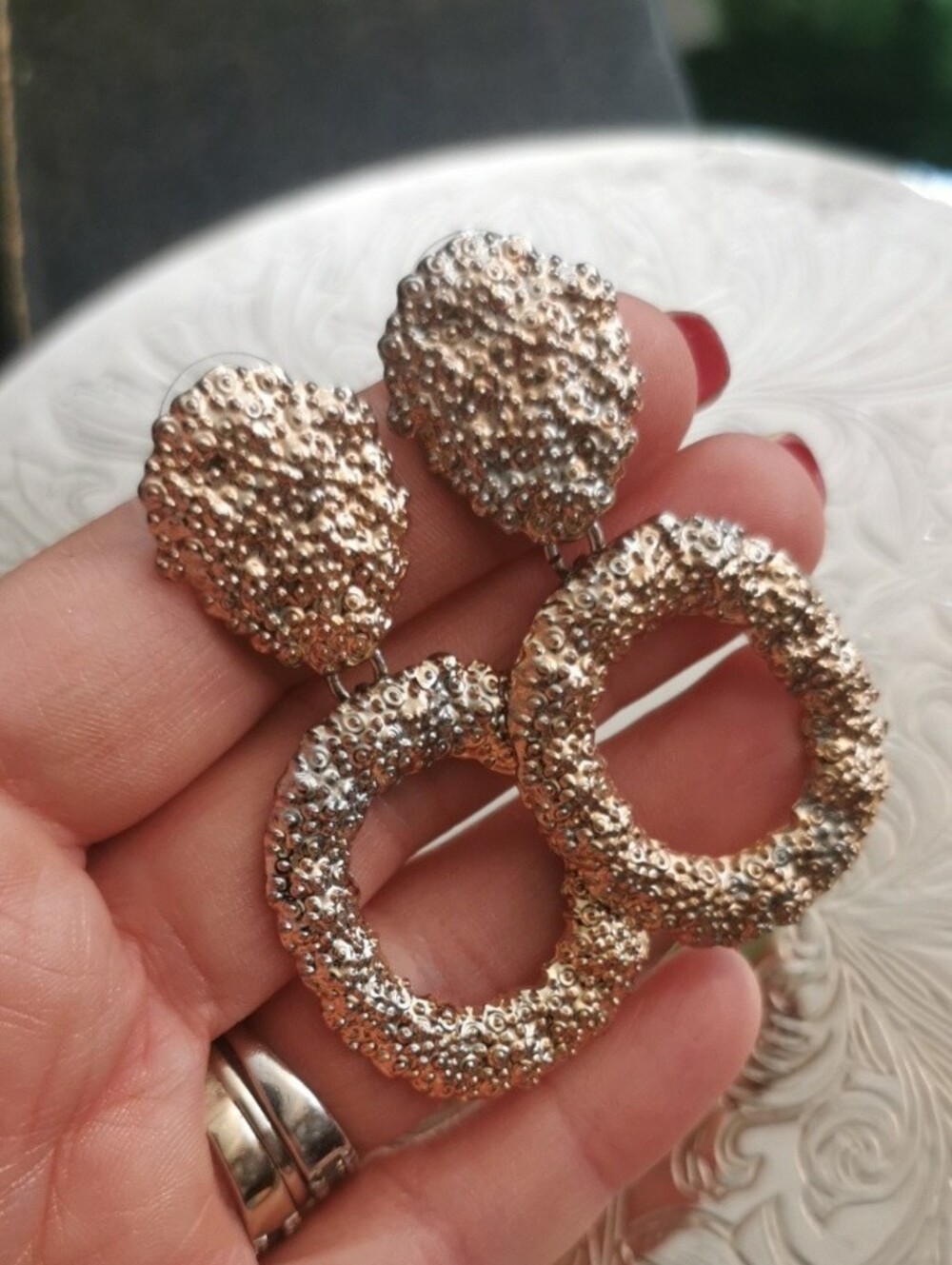 Textured Gold Studs Drop Earrings - Women's Fashion Jewelry